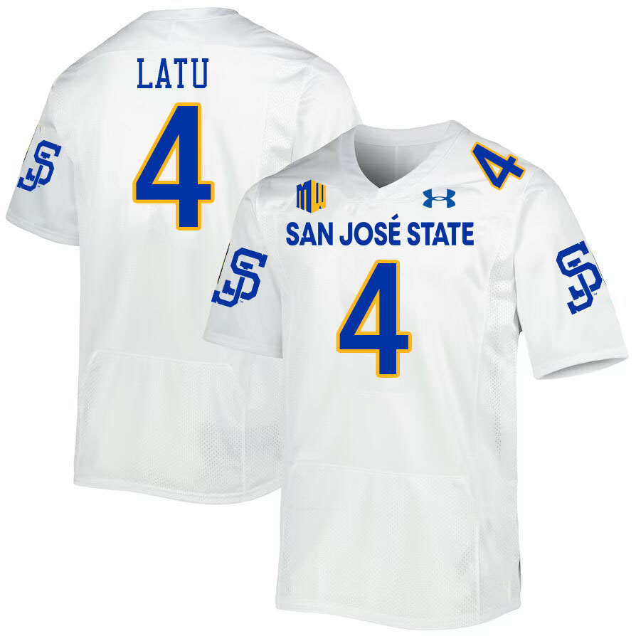 San Jose State Spartans #4 Taniela Latu College Football Jerseys,Uniforms-White
